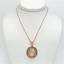,STUNNING ART NOUVEAU ERA 14K GOLD & MOONSTONE CABOCHON NECKLACE. 16" ORIGINAL CHAIN. 15MM X 14MM STONE. 16.9 GRAMS. SIGNED 'JM'            