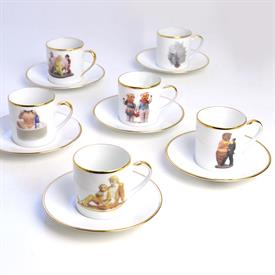 -SET OF 6 ASSORTED COFFEE CUPS & SAUCERS. DESIGNED BY JEFF KOONS                                                                            