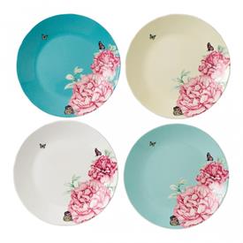 -SET OF 4 EVERYDAY ACCENT PLATES, ASSORTED COLORS. DISHWASHER & MICROWAVE SAFE. 7.8" WIDE.                                                  
