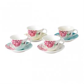 -SET OF 4 EVERYDAY TEA CUPS & SAUCERS, ASSORTED. DISHWASHER & MICROWAVE SAFE. 6 OZ. CAPACITY.                                               