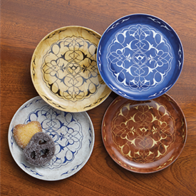 -SET OF 4 CANAPE PLATES, ASSORTED. 5.5" WIDE.                                                                                               