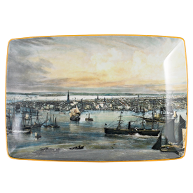 -,LARGE TRAY, NEW YORK HARBOR CA. 1855. 10.75" LONG, 7.5" WIDE                                                                              