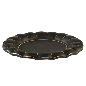-BLACK LOBED PLATE WITH GOLD                                                                                                                