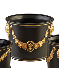 -LARGE ROUND CACHEPOT IN BLACK & GOLD                                                                                                       