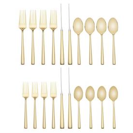 -20-PIECE SET. INCLUDES FOUR 5-PIECE PLACE SETTINGS. GILT STAINLESS STEEL. BREAKAGE REPLACEMENT AVAILABLE.                                  