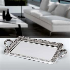 -,#2 MIRRORED TRAY WITH HANDLES. 11" X 8.5". SILVER OVER RESIN                                                                              