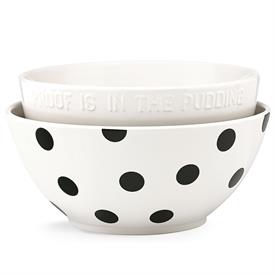 -2-PIECE MIXING BOWL SET. 'THE PROOF IS IN THE PUDDING'. 8" WIDE EACH. DISHWASHER SAFE. ENAMELWARE OVER STEEL.                              