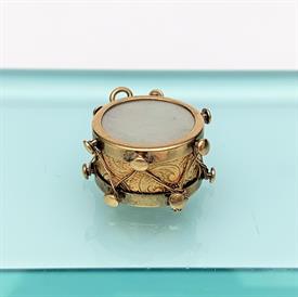 ,VINTAGE 14K GOLD & MOTHER OF PEARL DRUM CHARM/PENDANT. .8" X .4". 4.5 GRAMS                                                                
