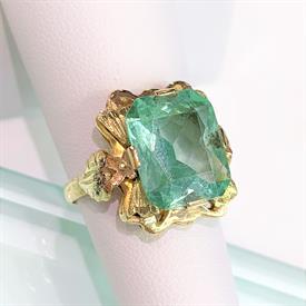 ,ANTIQUE 1920'S 14K ROSE & YELLOW GOLD WITH SYNTHETIC BLUE-GREEN SPINEL RING. US SIZE 7. 9MM X 6MM STONE. 5.2 GRAMS                         