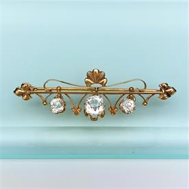 ,STUNNING VICTORIAN ERA 10K GOLD BAR BROOCH WITH 3 DANGLING PASTE STONES (6MM, 4MM & 4MM). 2" WIDE, .55" LONG, 3.6 GRAMS                    