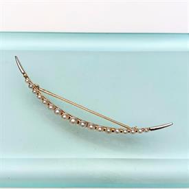 ,VINTAGE 2-TONE 14K YELLOW & WHITE GOLD & SEED PEARL CRESCENT MOON BROOCH. 2.7" LONG, 3.4 GRAMS                                             