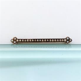,EDWARDIAN ERA 14K YELLOW GOLD & SEED PEARL BAR BROOCH. SIGNED 'TO'. 1.7" LONG, 2.3 GRAMS                                                   