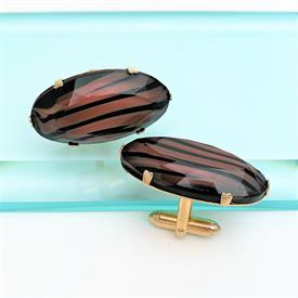 ,1950'S SWANK PINK & BLACK STRIPED FACETED GLASS CUFFLINKS. 1.3" LONG, .75" WIDE                                                            