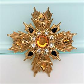 ,JOAN RIVERS 'SUNBURST' MALTESE CROSS WITH AMBER, CLEAR & BLACK CRYSTALS. 2.75" LONG, 2.6" WIDE                                             
