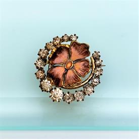 ,ANTIQUE VICTORIAN ROLLED GOLD, PASTE & ENAMEL HORSESHOE & FLOWER BROOCH. .8" WIDE                                                          