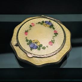 ,R&G CO. (RIPLEY & GOWAN) STERLING & GUILLOCHE ENAMEL POWDER COMPACT. WEAR TO ENAMEL ON BACK. 2.2" WIDE. CA. 1930'S                         
