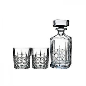 -DECANTER & TUMBLER SET. INCLUDES ONE 32 OUNCE DECANTER AND TWO DOUBLE OLD FASHIONED GLASSES                                                