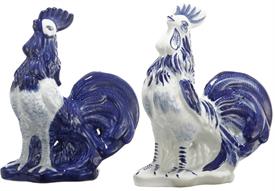 _,PAIR OF BLUE & WHITE ROOSTER FIGURINES. 11" TALL                                                                                          