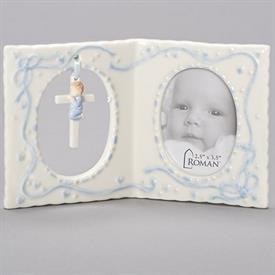 -4" BOY'S BAPTISM FRAME WITH CROSS. HOLDS 2.5X3.5" PHOTO                                                                                    