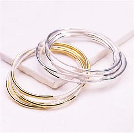 -,SILVER & WHITE CLASSIC BANGLE SET                                                                                                         