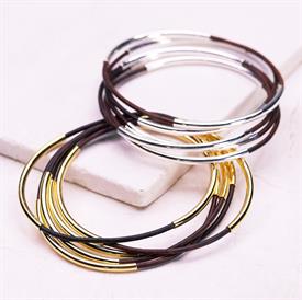 -,SILVER & BROWN CLASSIC BANGLE SET                                                                                                         