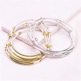 -,SILVER & WHITE STUDDED BANGLE SET                                                                                                         