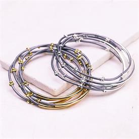 -,SILVER & GREY STUDDED BANGLE SET                                                                                                          