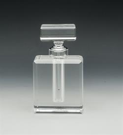 _,CLEAR SQUARE PERFUME BOTTLE. 5.5" TALL, 3" LONG, 2" WIDE                                                                                  