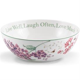 -'LIVE WELL, LAUGH OFTEN, LOVE MUCH' LARGE SERVING BOWL. 9" WIDE. MICROWAVE & DISHWASHER SAFE. BREAKAGE REPLACEMENT AVAILABLE. MSRP $80.00  