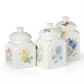 -3-PIECE CANISTER SET. 8.5", 9" & 10" TALL. DISHWASHER & MICROWAVE SAFE. BREAKAGE REPLACEMENT AVAILABLE. MSRP $215.00                       