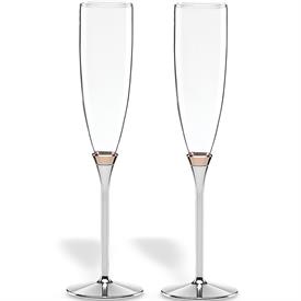 -SET OF 2 TOASTING CHAMPAGNE FLUTES. 6 OZ. CAPACITY. SILVER & GOLD PLATE OVER ZINC ALLOY. BREAKAGE REPLACEMENT AVAILABLE.                   