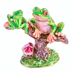 _,PAIR OF TREE FROGS ON BRANCH TRINKET BOX. 2.75" TALL                                                                                      