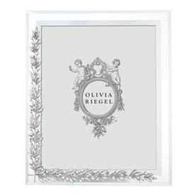 -,8x10" LAUREL FRAME. BEVELED GLASS WITH SILVER FINISHED CAST PEWTER HAND SET WITH CRYSTALS.                                                