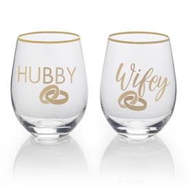 -'HUBBY, WIFEY' STEMLESS WINE GLASS PAIR                                                                                                    