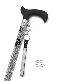 -:SILVER WITH BLACK PAW PRINTS CANE.                                                                                                        