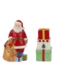 -SANTA & GIFTS SALT & PEPPER SET. 4.5" & 3.5" TALL. CLEAN WITH DAMP CLOTH. MSRP $40.00                                                      