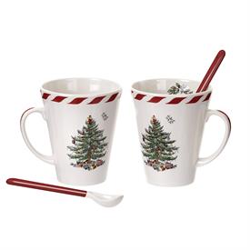-SET OF 2 PEPPERMINT MUGS WITH SPOONS. 14 OZ. CAPACITY. MSRP $60.00                                                                         