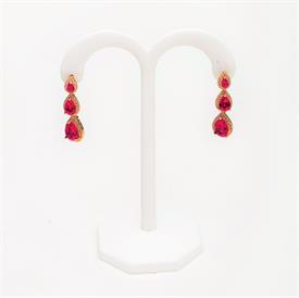 -,GARNET RED & CLEAR CZ FLOWER POST EARRINGS. .5" WIDE                                                                                      