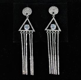_,CLEAR CZ GEOMETRIC SHAPES POST BACK DANGLE EARRINGS. 2.65" LONG                                                                           