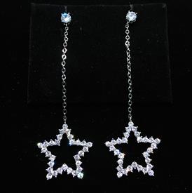 _,CLEAR CZ SMALL STAR DANGLE POST BACK EARRINGS. 2.5" LONG, .75" WIDE                                                                       