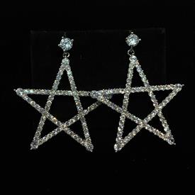 _,CLEAR CZ LARGE STAR DANGLE POST BACK EARRINGS. 1.8" LONG, 1.5" WIDE                                                                       