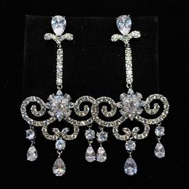 _,CLEAR CZ SWING SHAPED DANGLE POST BACK EARRINGS. 2.5" LONG, 1.25" WIDE                                                                    