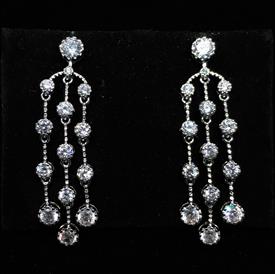 _,CLEAR CZ TRIPLE STRAND DANGLE POST BACK EARRINGS. 1.65" LONG                                                                              