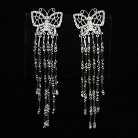 _,CLEAR CZ BUTTERFLY DANGLE POST BACK EARRINGS. 3" LONG, .75" WIDE                                                                          