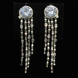 _,CLEAR LARGE ROUND CZ POST BACK EARRINGS WITH DANGLES. 2.9" LONG, .6" WIDE                                                                 