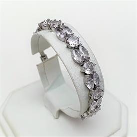 -,JADE GREEN 'CRACKLE' & CLEAR CZ BRACELET. 6.75" LONG, .2" WIDE                                                                            