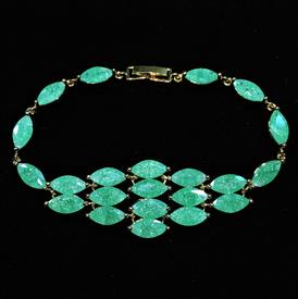 -,GRADUATED JADE GREEN 'CRACKLE' CZ BRACELET. 7.25" LONG, .8" WIDE                                                                          
