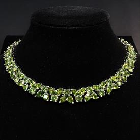 -,PERIDOT CZ CHOKER NECKLACE. 15" LONG, .5" WIDE                                                                                            
