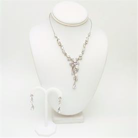 -,CLEAR CZ 'FALLING TEARDROPS' NECKLACE & EARRING SET. 17" NECKLACE WITH 1.5" DROP. 1" LONG, .75" WIDE LEVER BACK EARRINGS                  