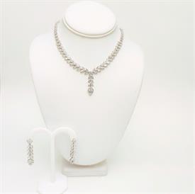-,CLEAR CZ 'CLUSTERS OF LEAVES' NECKLACE & EARRING SET. 16.75" LONG NECKLACE WITH 1.25" DROP. 1.25" LONG, .9" WIDE LEVER BACK EARRINGS      